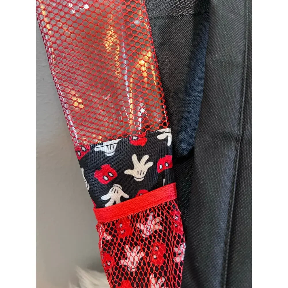 Mickey Mouse Disney Beach Mesh Bag Backpack Black Red Drawstring Ears Zipper